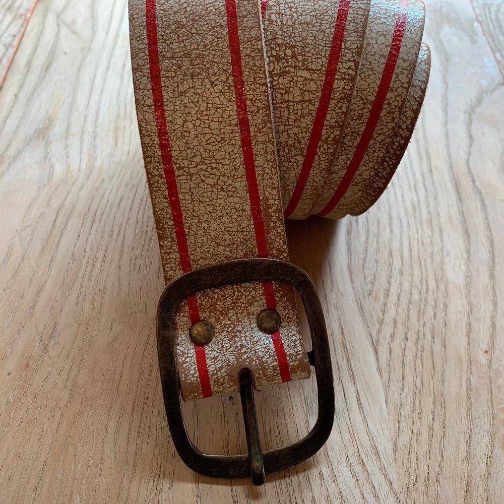 COPY - Unisex Single Prong BELT Distressed White Red Stripes